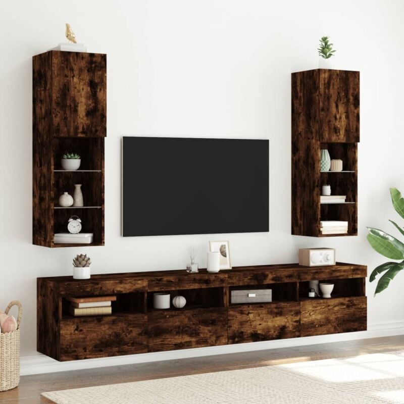 foto del prodotto mobili porta tv con luci led 2 pz rovere fumo 30,5x30x102 cm vidaxl