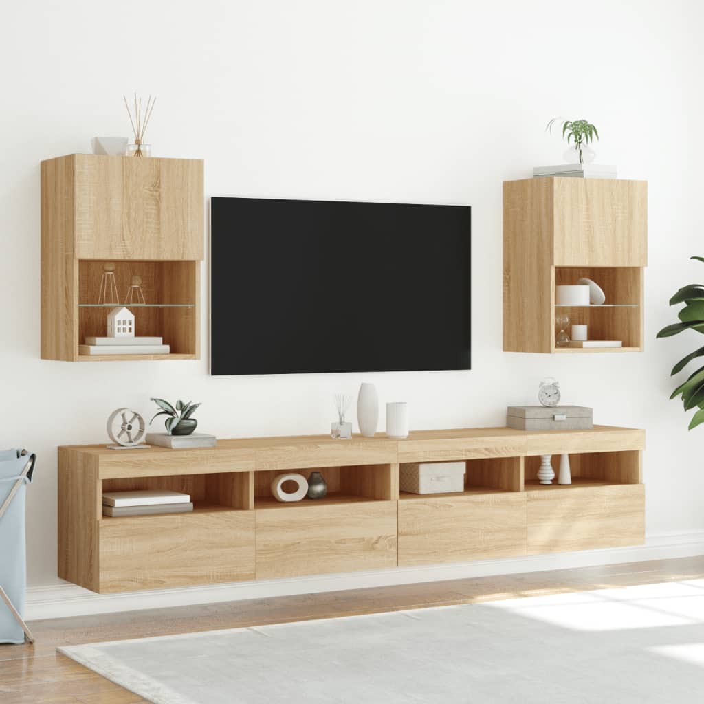 foto del prodotto mobili porta tv con luci led 2 pz rovere sonoma 40,5x30x60 cmcod mxl 86173