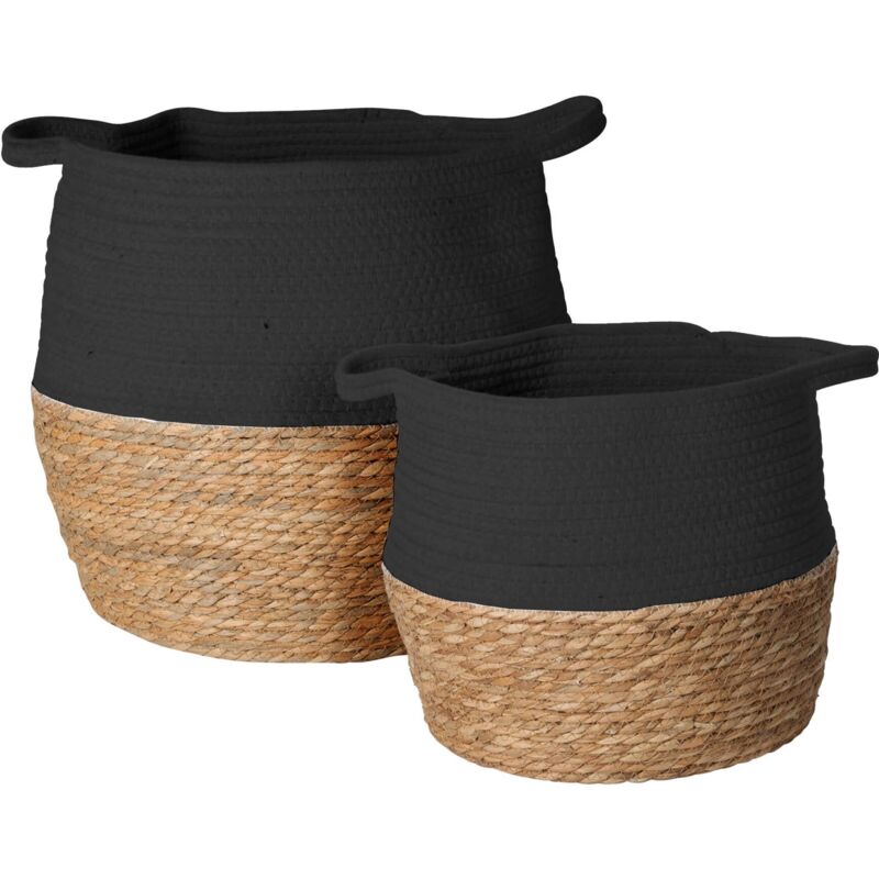 foto del prodotto mobili rebecca ceste portaoggetti rebecca mobili warda 35x35x35 alga marina cotone marrone nero boho set 2 pezzi