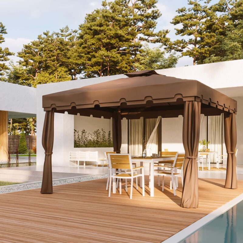 foto del prodotto mobili rebecca gazebo nuxia 3x3 mt poliestere alluminio marrone chiaro nero da montare