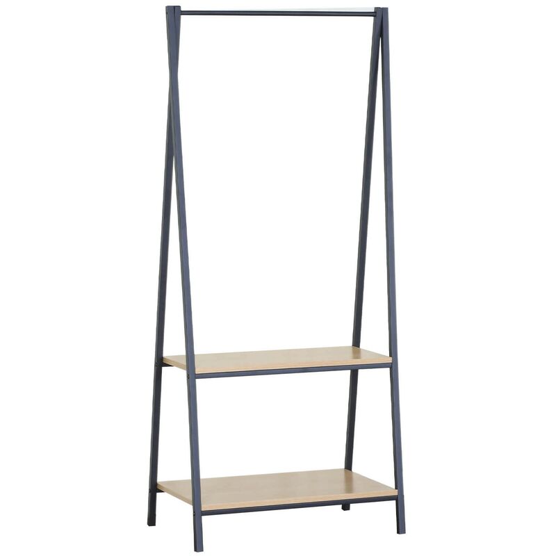 foto del prodotto mobili rebecca rebecca mobili appendiabiti in metallo stand porta abiti con 2 ripiani nero beige