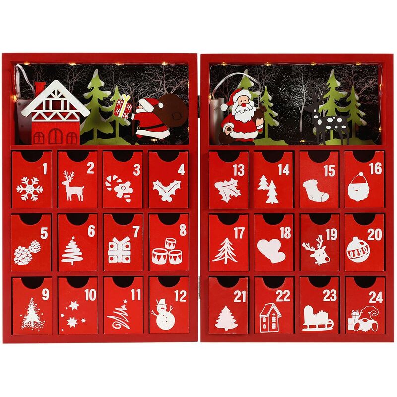 foto del prodotto mobili rebecca rebecca mobili calendario avvento da riempire con cassetti e luci legno rosso idee regalo