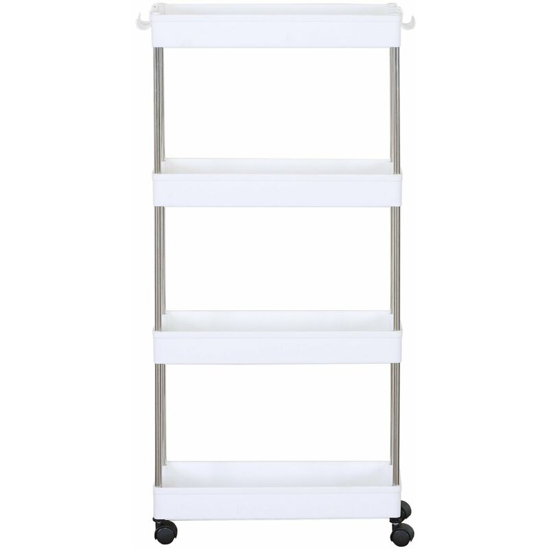 foto del prodotto mobili rebecca rebecca mobili carrello da cucina con ruote 4 ripiani portavivande da bagno in plastica bianca
