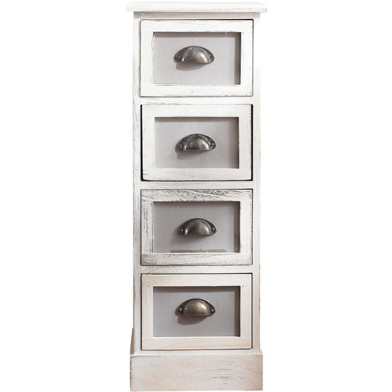 foto del prodotto mobili rebecca rebecca mobili cassettiera comodino 4 cassetti legno bianco vintage 80x29x25
