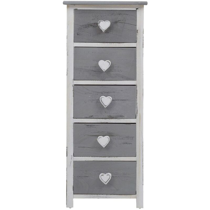 foto del prodotto mobili rebecca rebecca mobili cassettiera mobile 5 cassetti legno bianco grigio shabby 84x35x27