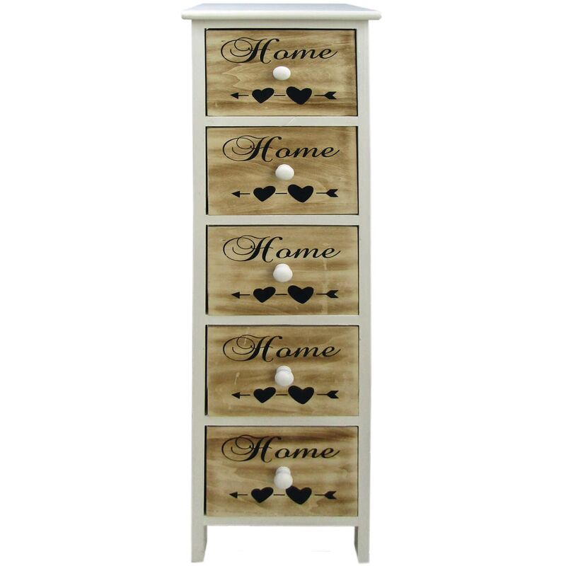 foto del prodotto mobili rebecca rebecca mobili cassettiera settimino 5 cassetti legno bianco marrone 91x26x30