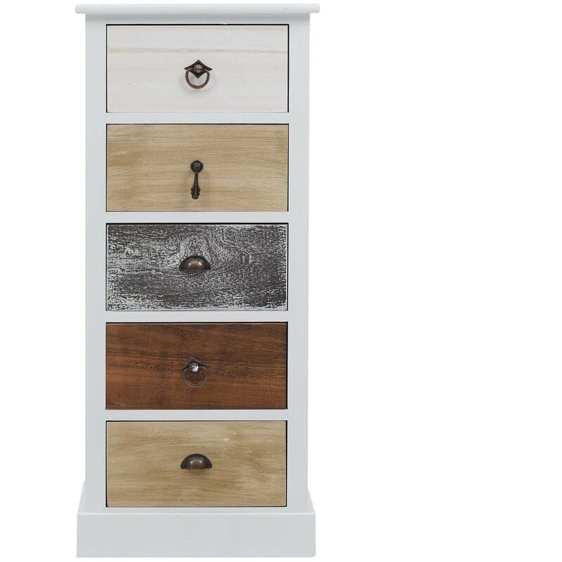 foto del prodotto mobili rebecca rebecca mobili cassettiera shabby 5 cassetti bianco marrone grigio 84x37x27