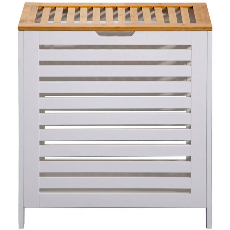 foto del prodotto mobili rebecca rebecca mobili cesto porta biancheria da bagno in bambu mdf bianco marrone panni sporchi