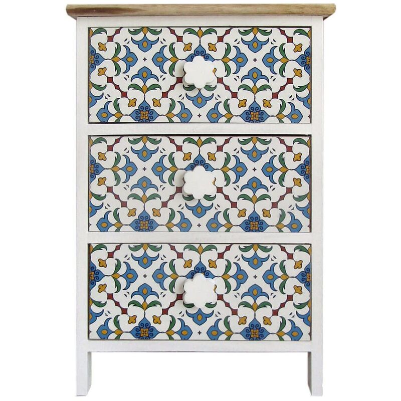 foto del prodotto mobili rebecca rebecca mobili comodino cassettiera 3 cassetti bianco maioliche legno 60x40x30