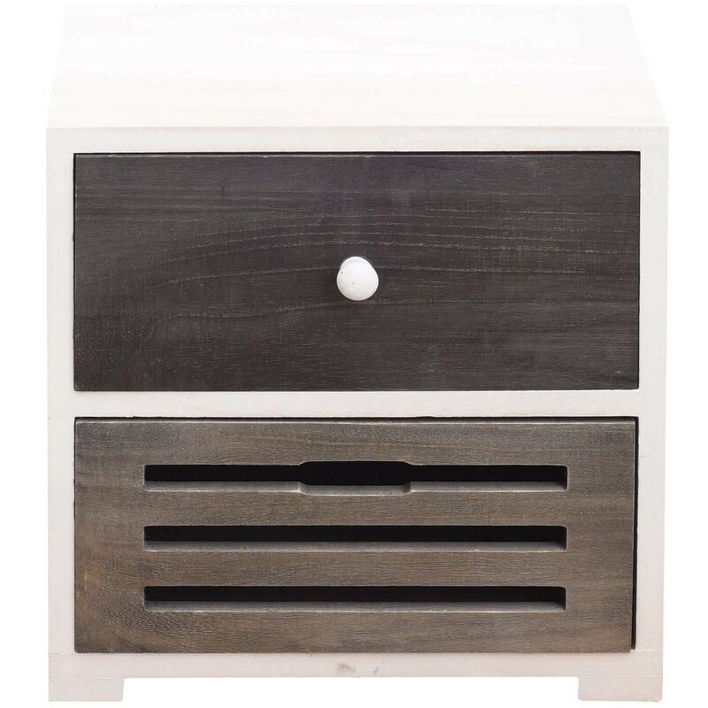 foto del prodotto mobili rebecca rebecca mobili comodino mobiletto 2 cassetti legno bianco grigio shabby 36x35x24