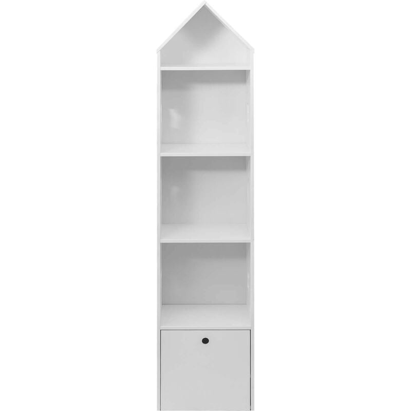 foto del prodotto mobili rebecca rebecca mobili libreria scaffale portagiochi stretto per bambini 4 ripiani 1 cassetto in legno bianco