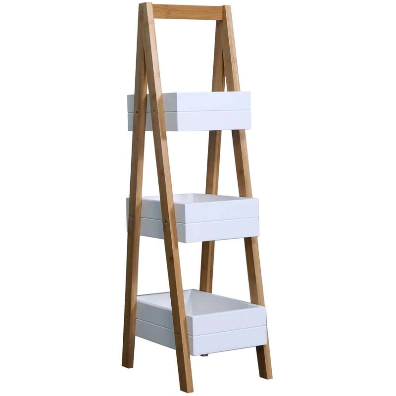 foto del prodotto mobili rebecca rebecca mobili mobile a scala scaffale da bagno con 3 ripiani in mdf bambu bianco marrone