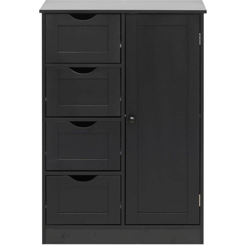 foto del prodotto mobili rebecca rebecca mobili mobiletto arredo da bagno con 4 cassetti e 1 anta in legno nero mobile multiuso