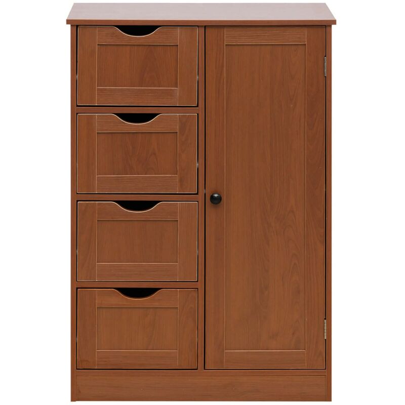 foto del prodotto mobili rebecca rebecca mobili mobiletto da bagno 4 cassetti 1 anta in legno marrone moderno mobile a terra