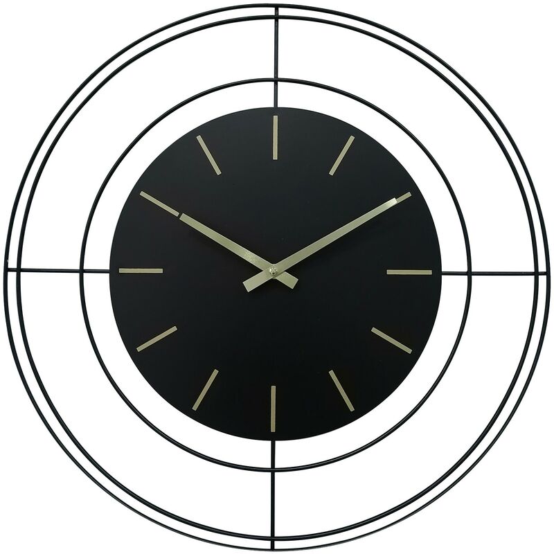 foto del prodotto mobili rebecca rebecca mobili orologio a muro grande nero dorato in metallo analogico 50 cm