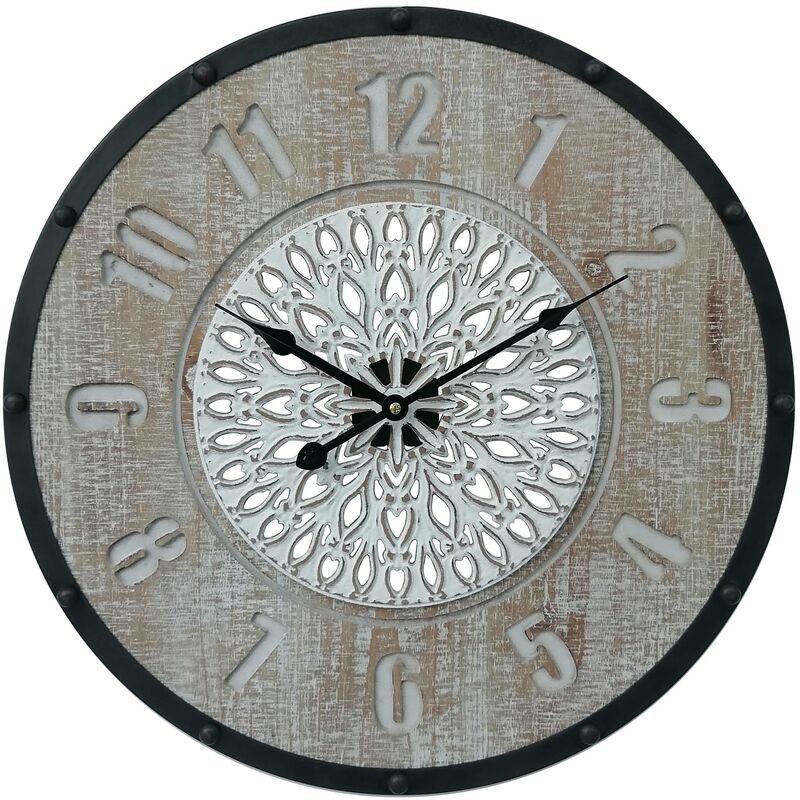 foto del prodotto mobili rebecca rebecca mobili orologio da appendere orologi muro marrone nero mdf metallo stile vintage