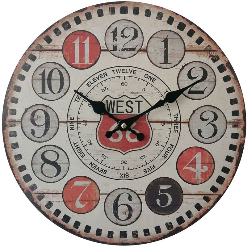 foto del prodotto mobili rebecca rebecca mobili orologio da appendere retro orologi tondi mdf metallo marrone rosso