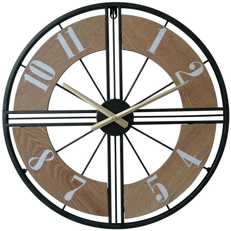 foto del prodotto mobili rebecca rebecca mobili orologio da parete decorativo orologi tondi mdf metallo nero marrone 50 cm