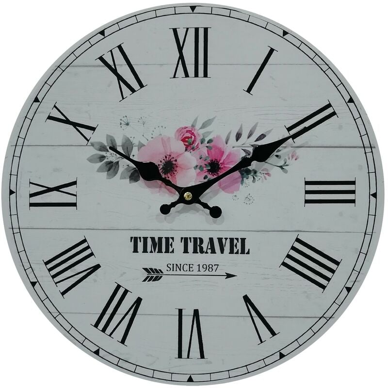 foto del prodotto mobili rebecca rebecca mobili orologio shabby da parete mdf bianco tema floreale per salotto cucina