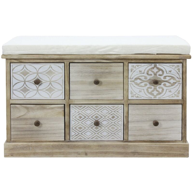 foto del prodotto mobili rebecca rebecca mobili panca cassettiera beige 6 cassetti seduta imbottita 49x77,5x35