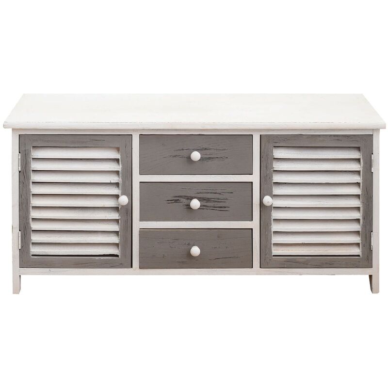 foto del prodotto mobili rebecca rebecca mobili panca credenza 3 cassetti 2 ante legno bianco grigio 44x90x34