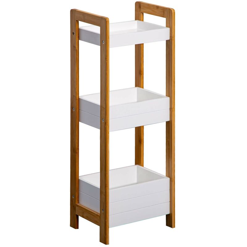 foto del prodotto mobili rebecca rebecca mobili scaffale a scala mobile terra da bagno 3 ripiani mensole in mdf bambu bianco