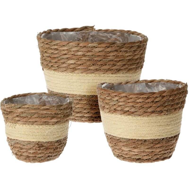 foto del prodotto mobili rebecca rebecca mobili set 3 cesti per piante vaso foderato da esterno cattail marrone beige