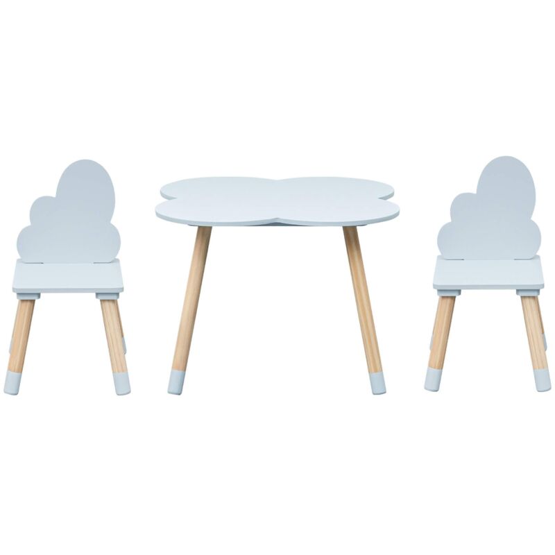 foto del prodotto mobili rebecca tavolino e 2 sedie per bambini rebecca mobili sitka 44x60x60 mdf legno celeste marrone scandinavo set 3 pezzi