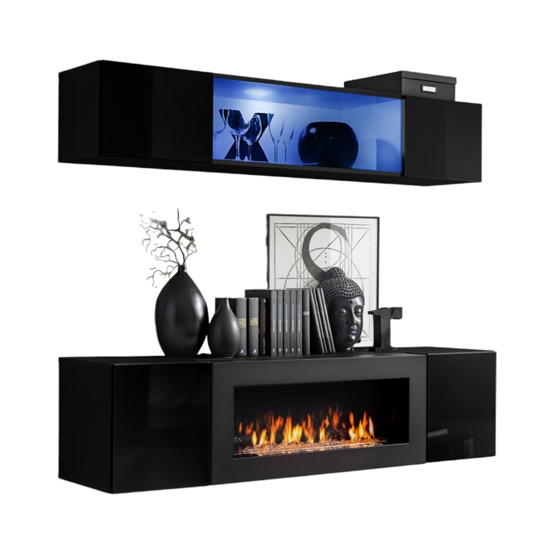 foto del prodotto mobili sospesi con camino decorativo fly n3 – nero – mobile tv sospeso di design per il tuo soggiorno