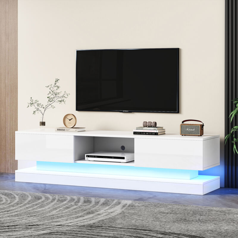 foto del prodotto mobili tv 160x35x40,5cm con 2 cassetti e 1 vano portaoggetti, led con controllo app, pannello truciolare, bianco
