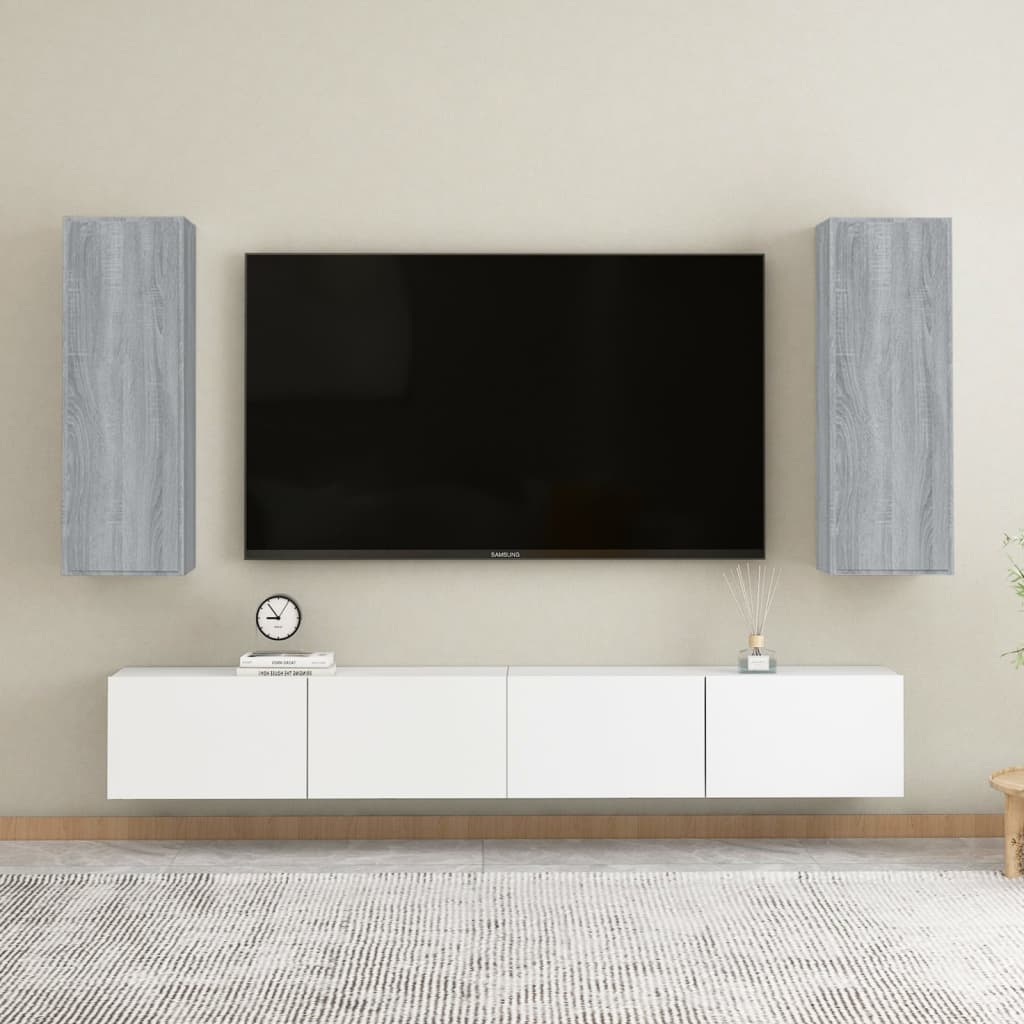 foto del prodotto mobili tv 2 pz grigio sonoma 30,5x30x90 cm in legno multistrato