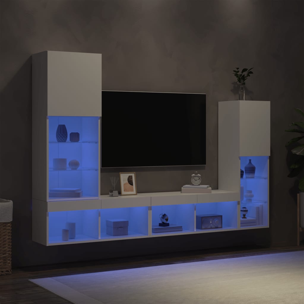 foto del prodotto mobili tv a muro con led 4pz bianchi in legno multistratocod mxl 134426