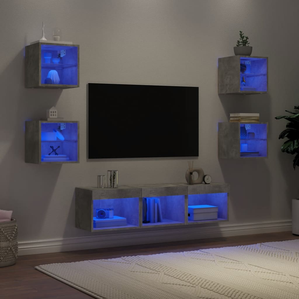 foto del prodotto mobili tv a muro con led 7pz grigio cemento legno multistrato vidaxl