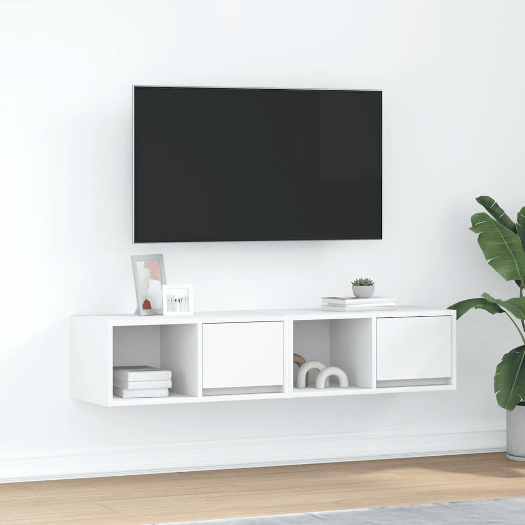 foto del prodotto mobili tv a parete 2pz bianchi 60x31x25,5 cm legno multistrato