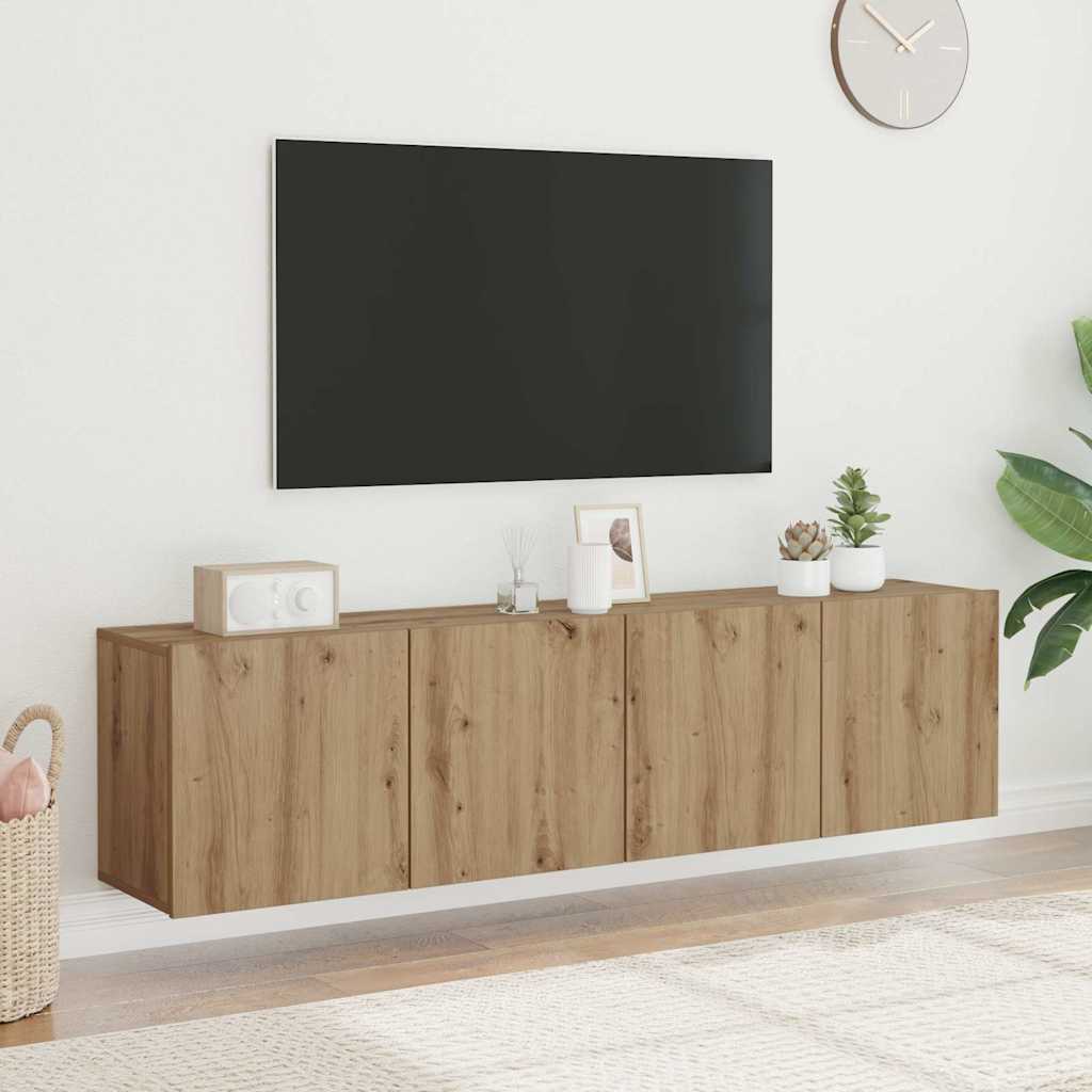 foto del prodotto mobili tv a parete 2pz rovere artigianale 80x30x41 cm