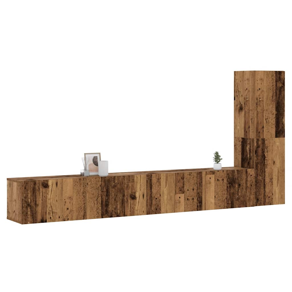 foto del prodotto mobili tv a parete 3 pz legno antico in legno multistrato