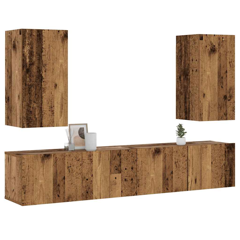 foto del prodotto mobili tv a parete 4 pz legno antico in legno multistrato