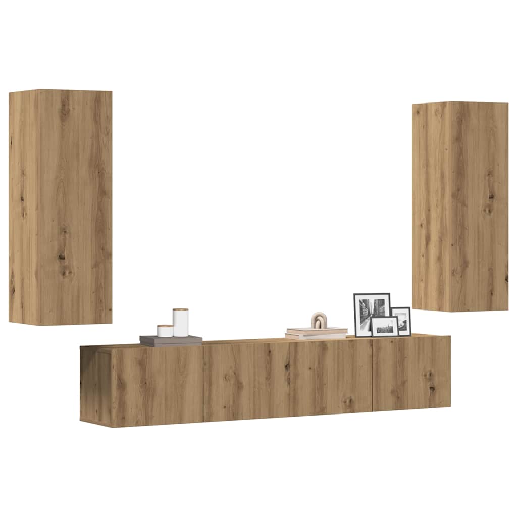 foto del prodotto mobili tv a parete 4 pz rovere artigianale in legno multistrato