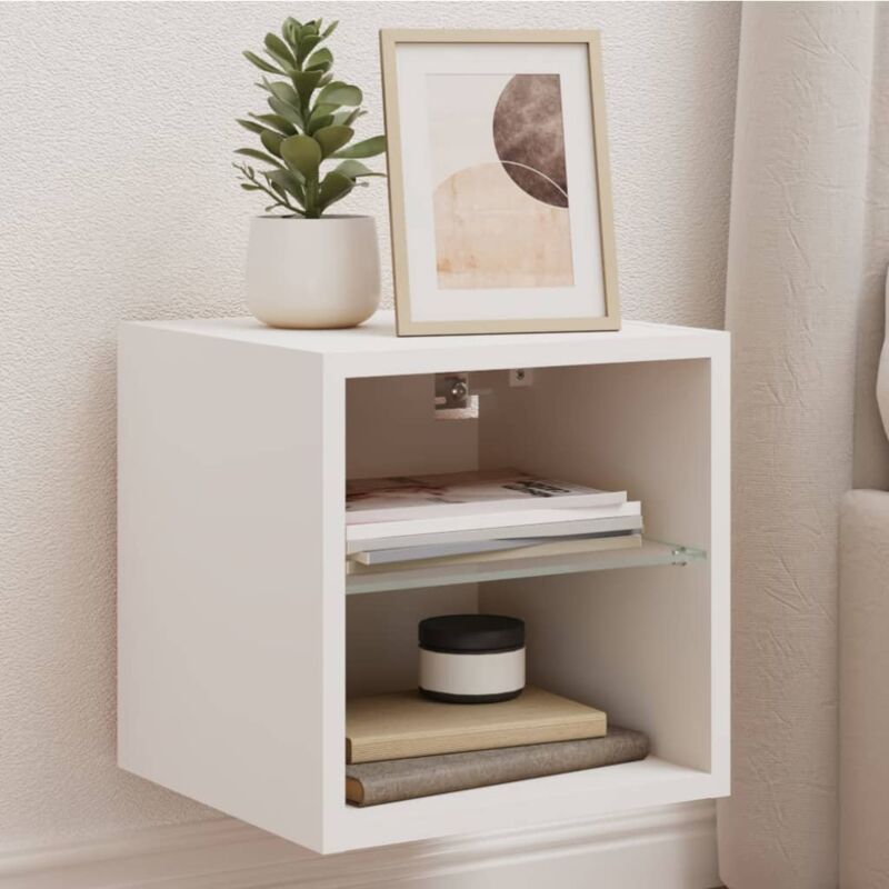 foto del prodotto mobili tv a parete con luci led 2pz bianchi 30x28,5x30 cm vidaxl