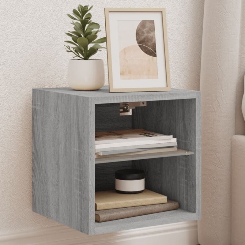 foto del prodotto mobili tv a parete con luci led 2pz grigio sonoma 30x28,5x30 cm vidaxl
