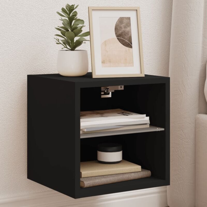 foto del prodotto mobili tv a parete con luci led 2pz neri 30x28,5x30 cm vidaxl