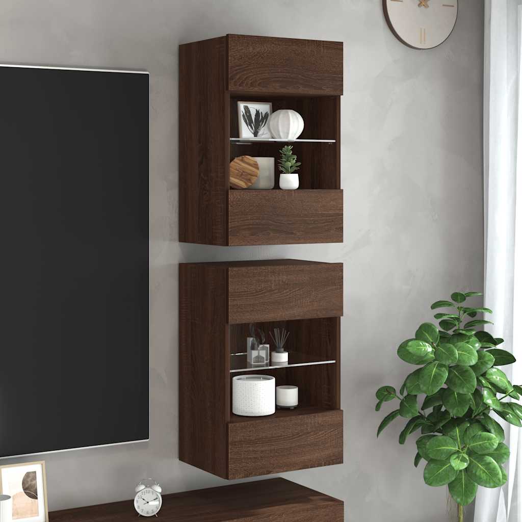 foto del prodotto mobili tv a parete con luci led 2pz rovere marrone 40x30x60,5cmcod mxl 134118