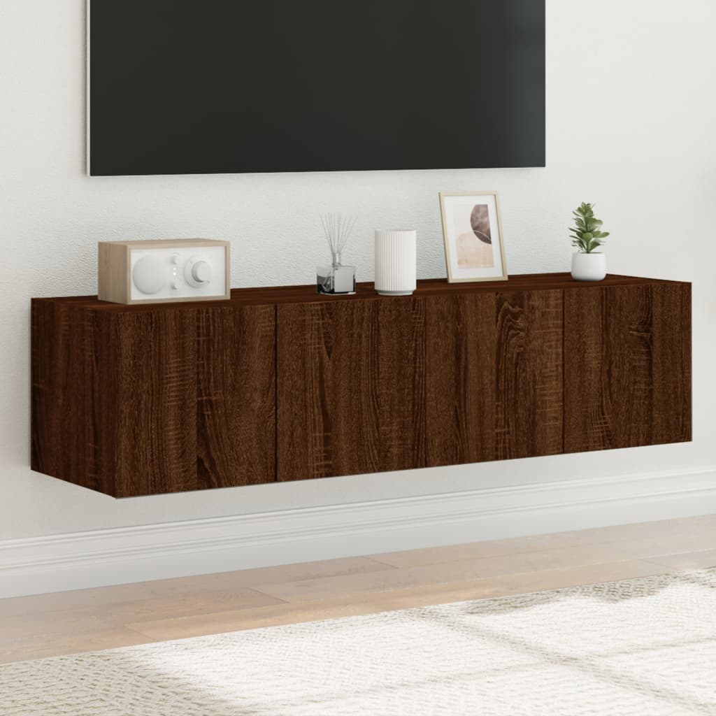 foto del prodotto mobili tv a parete con luci led 2pz rovere marrone 60x35x31 cmcod mxl 86204