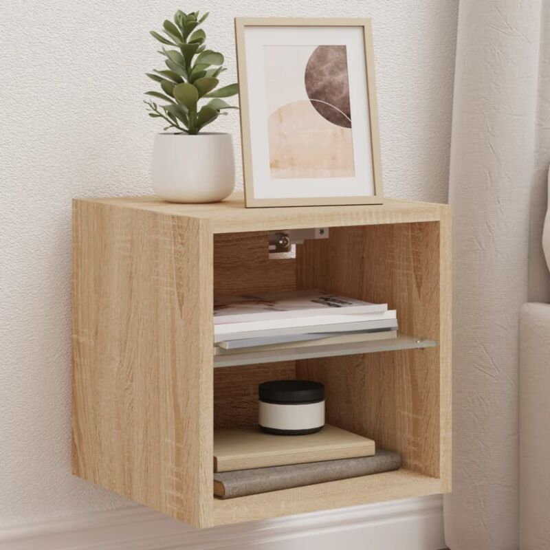 foto del prodotto mobili tv a parete con luci led 2pz rovere sonoma 30x28,5x30 cm vidaxl