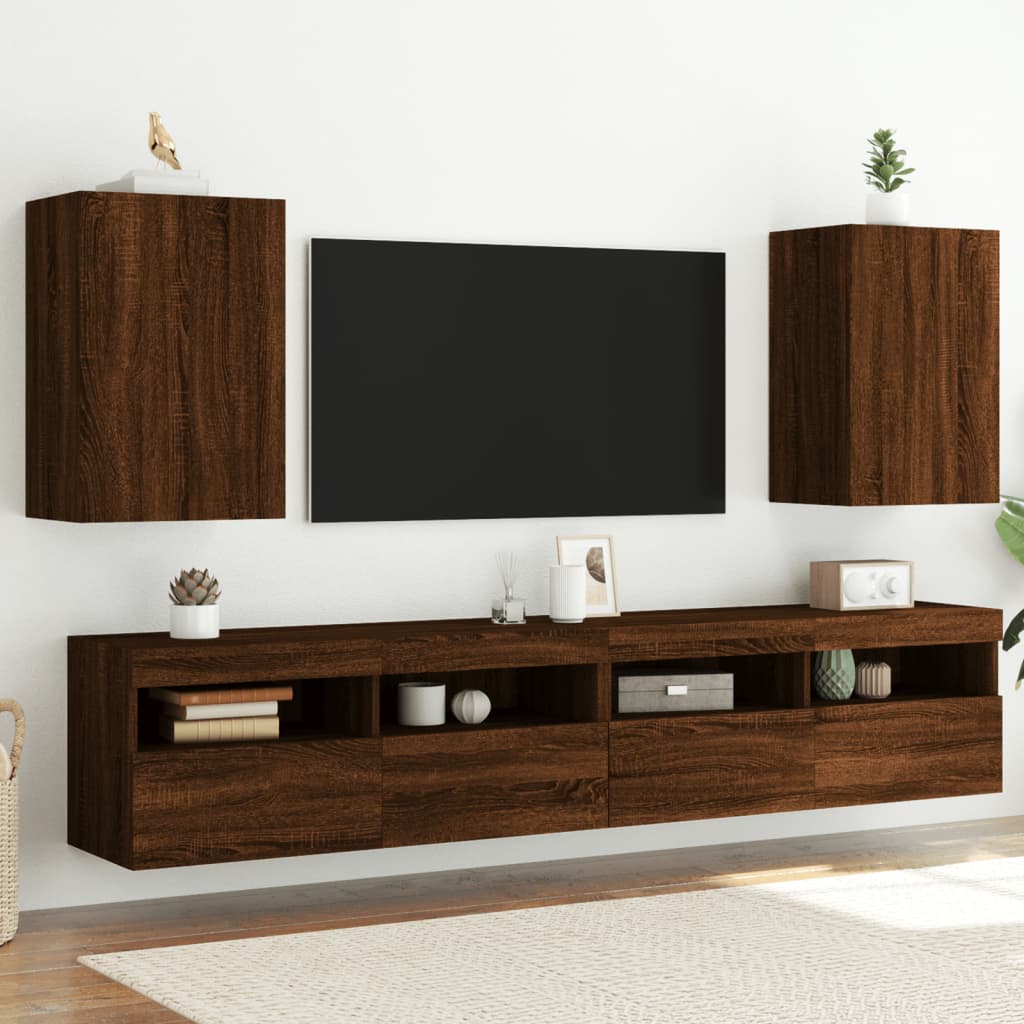 foto del prodotto mobili tv muro 2 pz rovere marrone 40,5x30x60 legno multistratocod mxl 86093