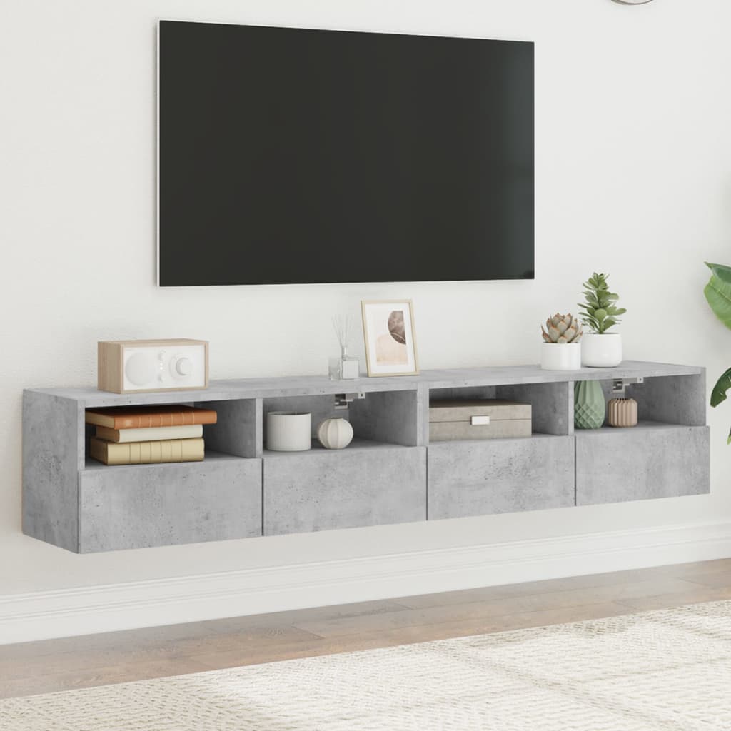 foto del prodotto mobili tv muro 2pz grigio cemento 80x30x30 cm legno multistrato