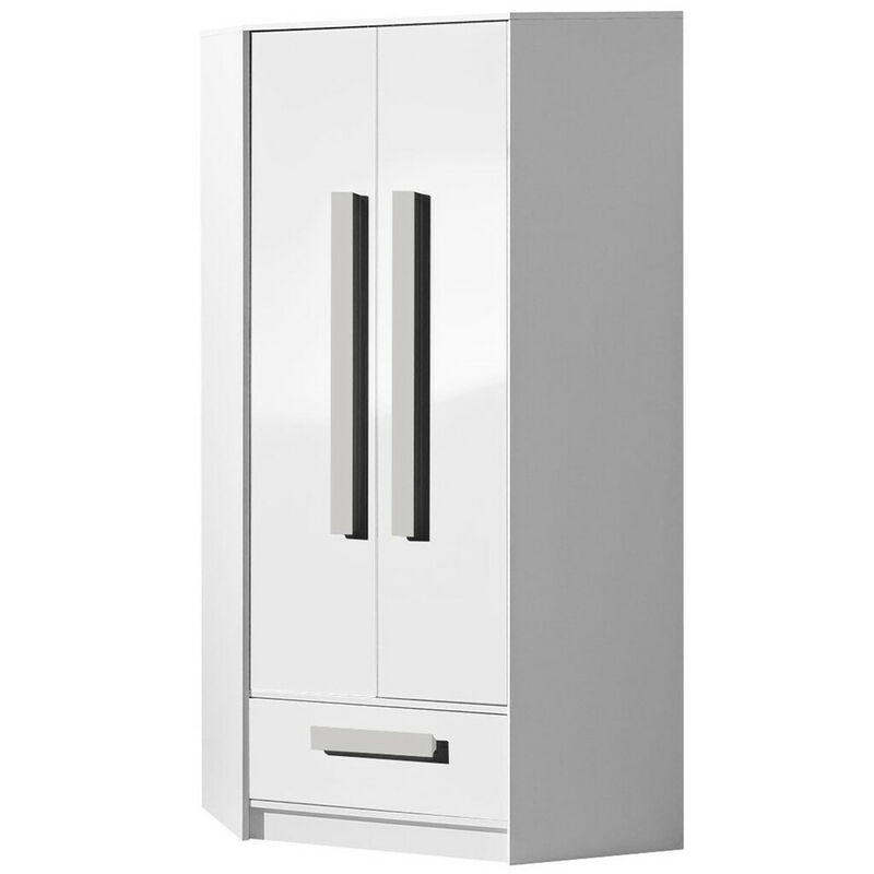 foto del prodotto mobilier1 armadio ad angolo merevari 103, bianco bianco lucido grigio, 191x87x87cm, porte guardaroba battenti, numero di ripiani 0