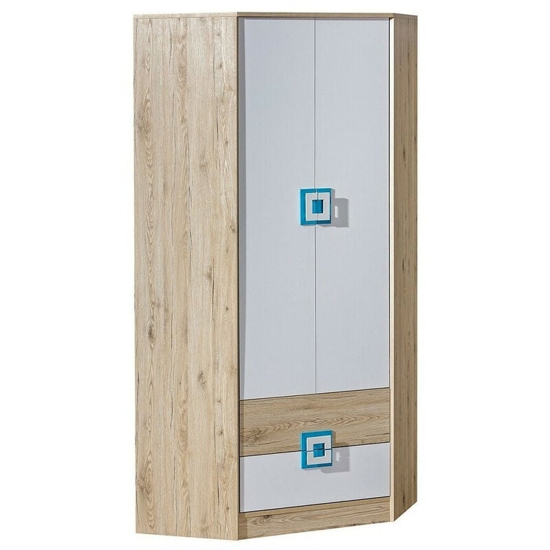 foto del prodotto mobilier1 armadio ad angolo tolfere 102, rovere chiaro bianco turchese, 190x87x87cm, porte guardaroba battenti, numero di ripiani 0