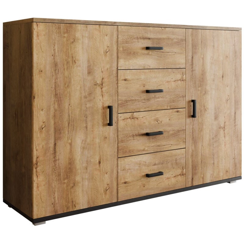 foto del prodotto mobilier1 - cassettiera charlotte 118, quercia di lefkada + nero, con cassetti e ante, numero di cassetti 0, 92x132x38cm