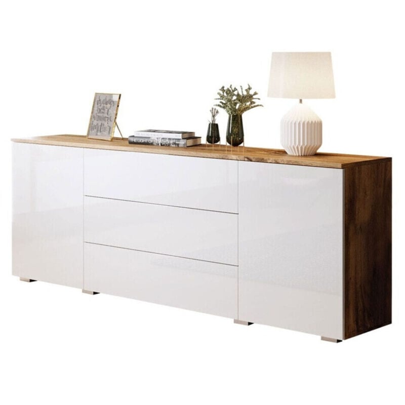 foto del prodotto mobilier1 - cassettiera sarasota 129, quercia di wotan bianco lucido, con cassetti e ante, numero di cassetti 0, 68x150x39cm